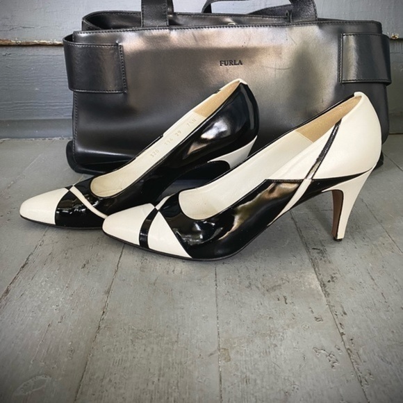 VTG BALLY Italy Black & White Patent Leather Heels, size 7 - Picture 3 of 14